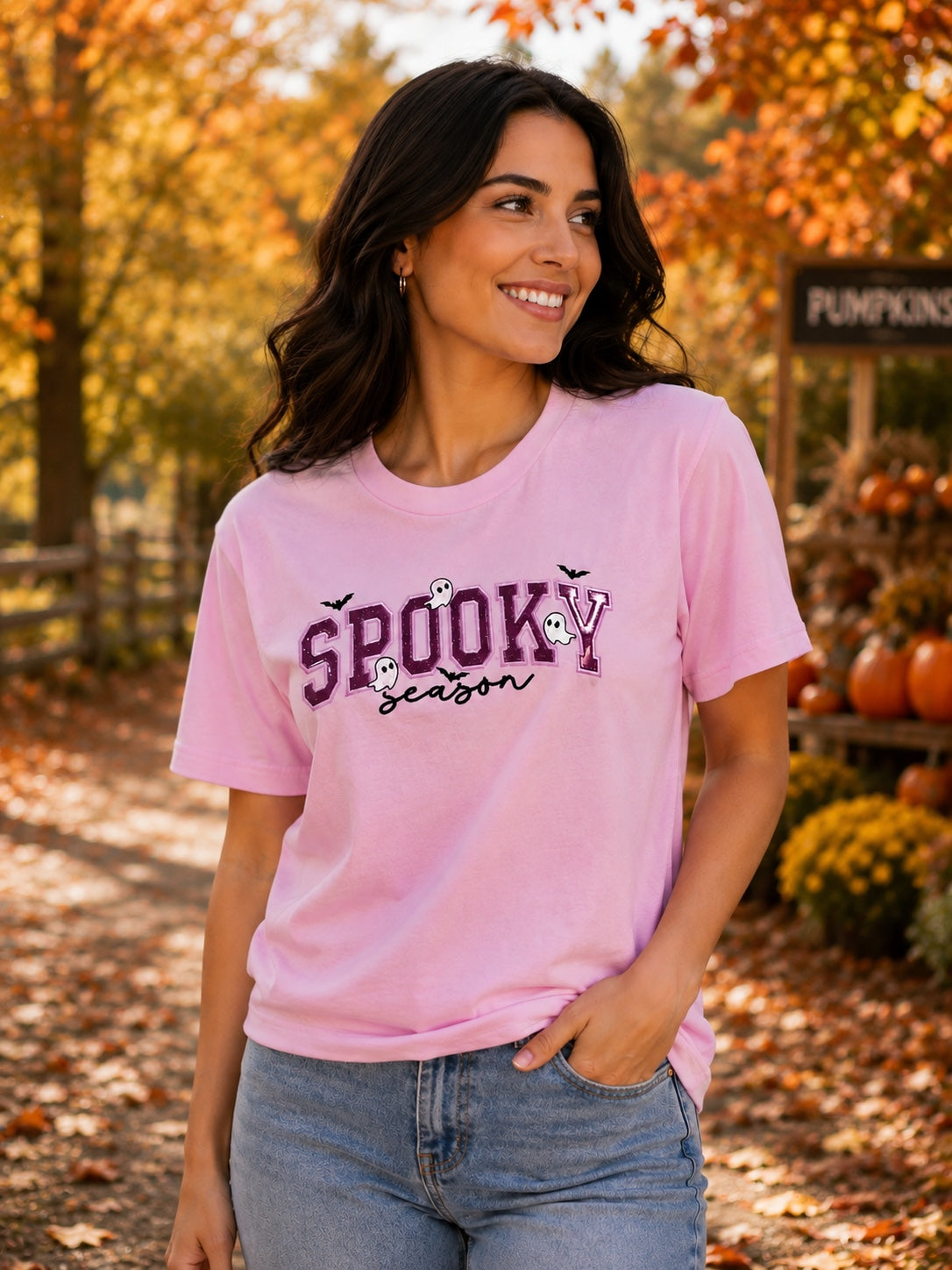 Spooky Season Ghost Sweatshirt and Tee | Purple Halloween Crewneck