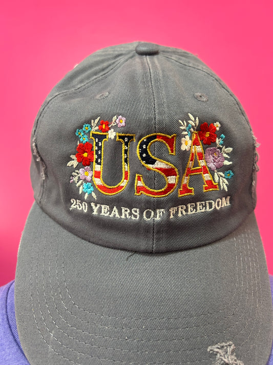 Floral USA 250 Years of Freedom Distressed Ball Cap