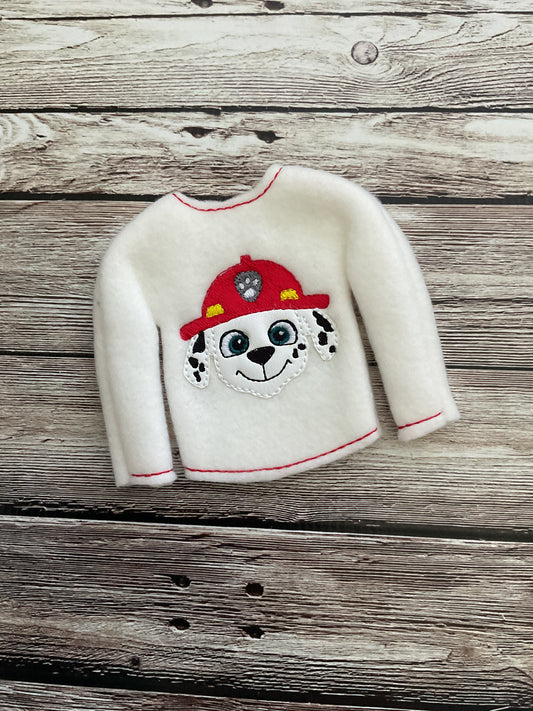 (164) Holiday Elf/Doll Sweater Pup Fire Marshall
