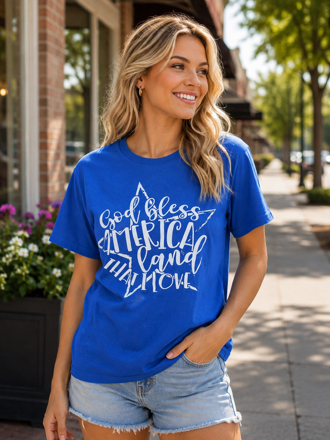 God Bless America Land That I Love T-Shirt | Patriotic Blue Graphic Tee