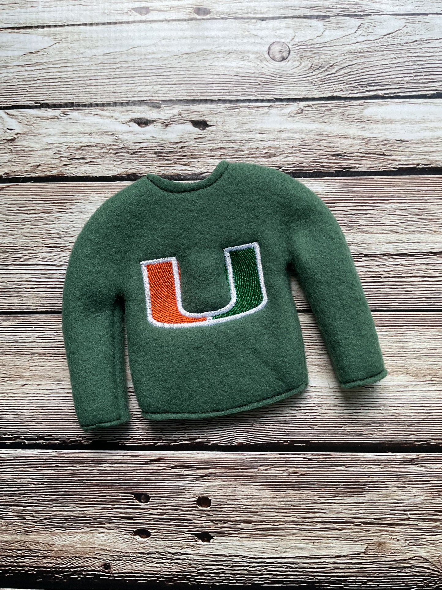 (160) Holiday Elf/Doll Sweater Green and Orange Miami U