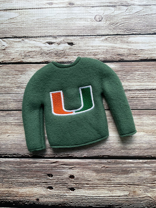 (160) Holiday Elf/Doll Sweater Green and Orange Miami U