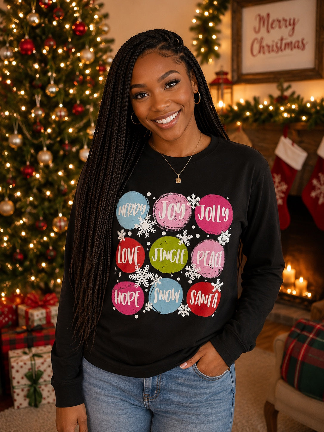Merry Joy Jolly Christmas Long Sleeve Shirt | Colorful Holiday Tee