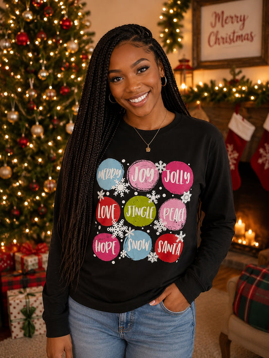 Merry Joy Jolly Christmas Long Sleeve Shirt | Colorful Holiday Tee