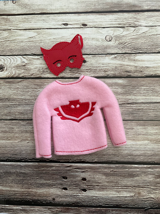 (173) Holiday Elf/Doll Sweater Red Owl Girl with mask