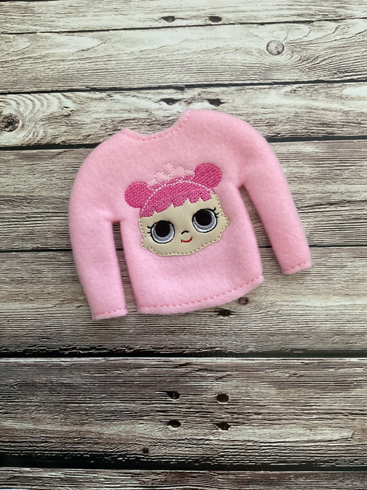 (168) Holiday Elf/Doll Sweater Pink Ballerina