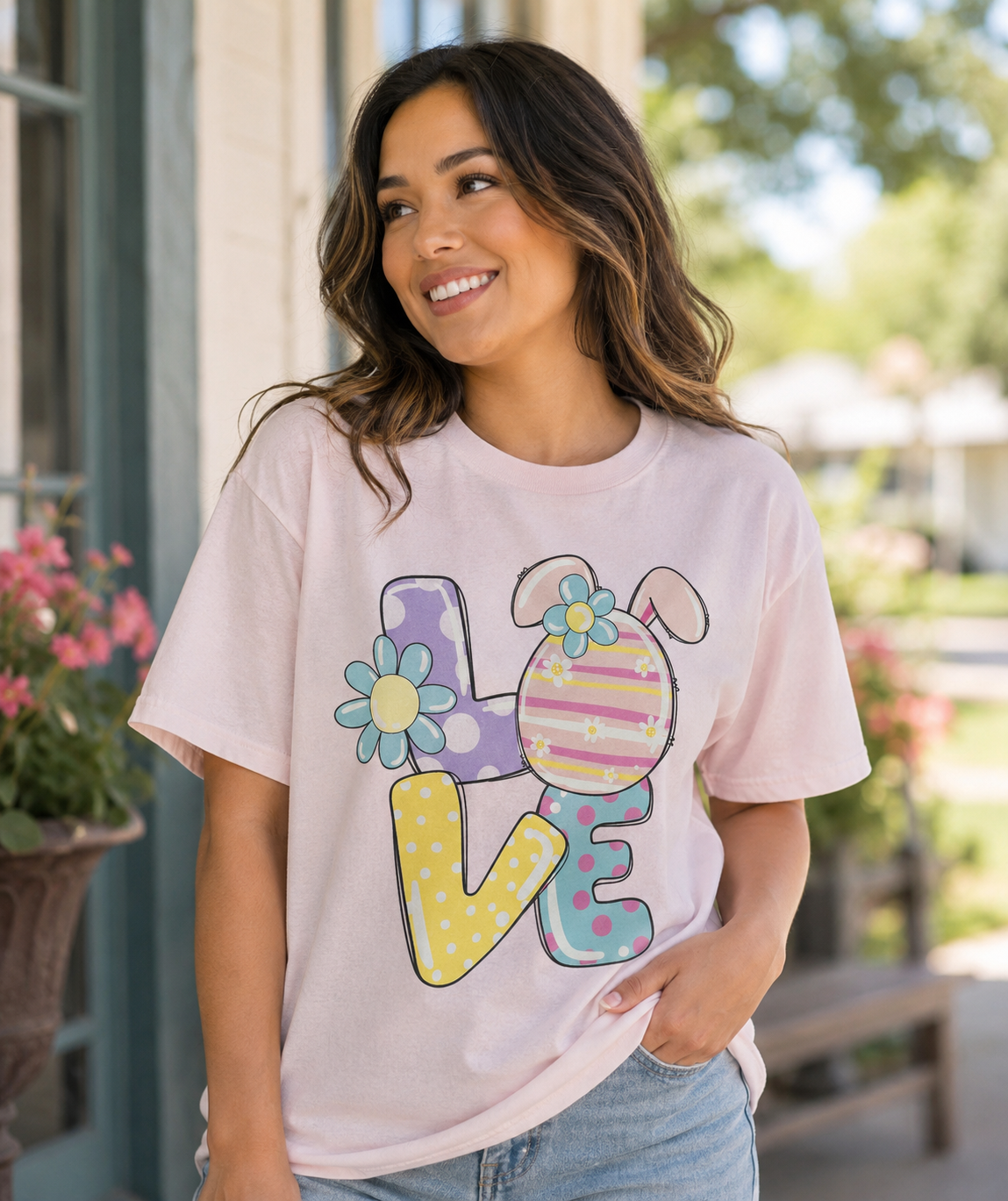 Easter Bunny LOVE Graphic T-Shirt – Pastel Spring Bunny Tee