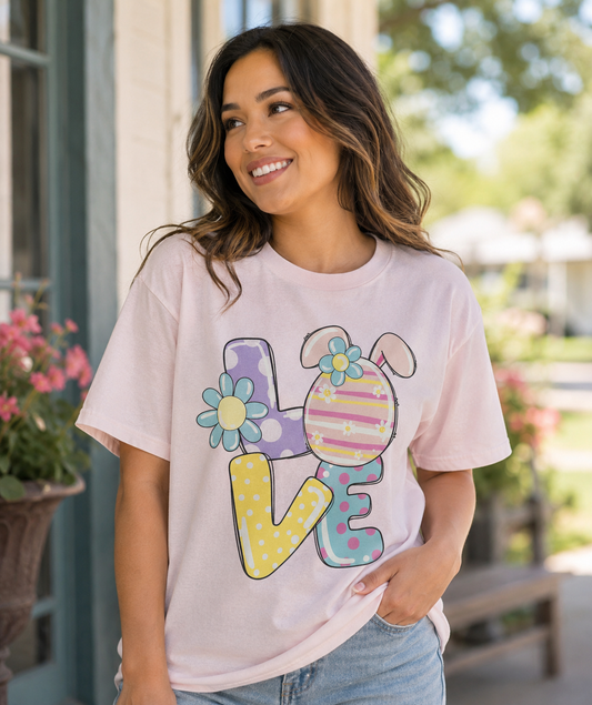 Easter Bunny LOVE Graphic T-Shirt – Pastel Spring Bunny Tee