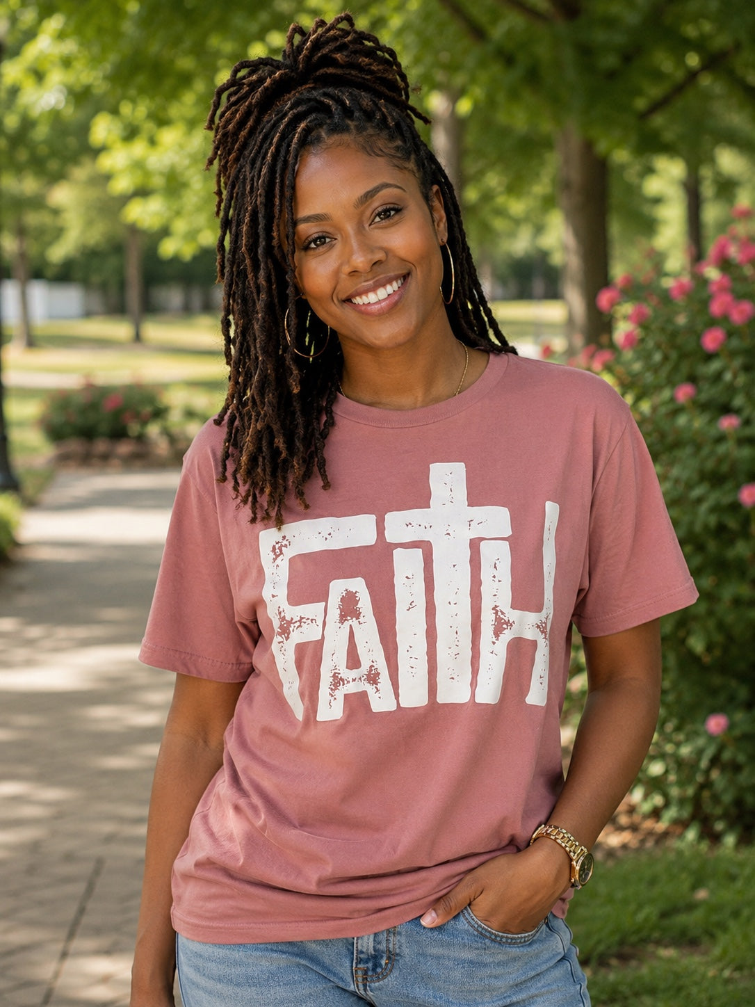 Faith Cross T-Shirt | Mauve Christian Graphic Tee