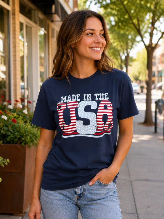 Made in the USA Patriotic Graphic T-Shirt | Red White & Blue American Tee