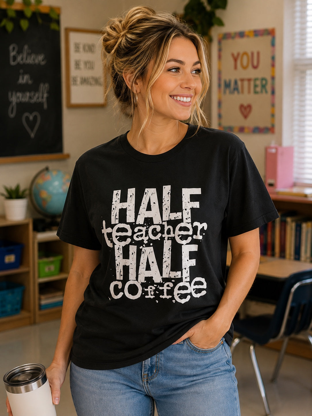 Half Teacher Half Coffee T-Shirt | Teacher Coffee Tee