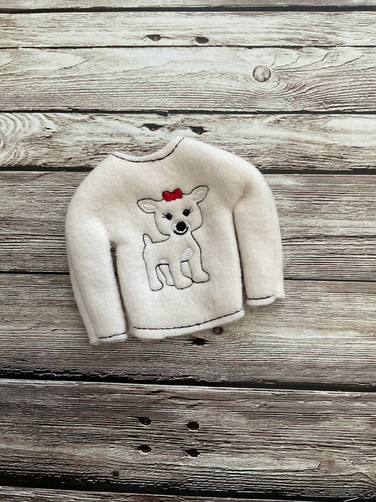 (184) Holiday Elf/Doll Sweater Girl Reindeer