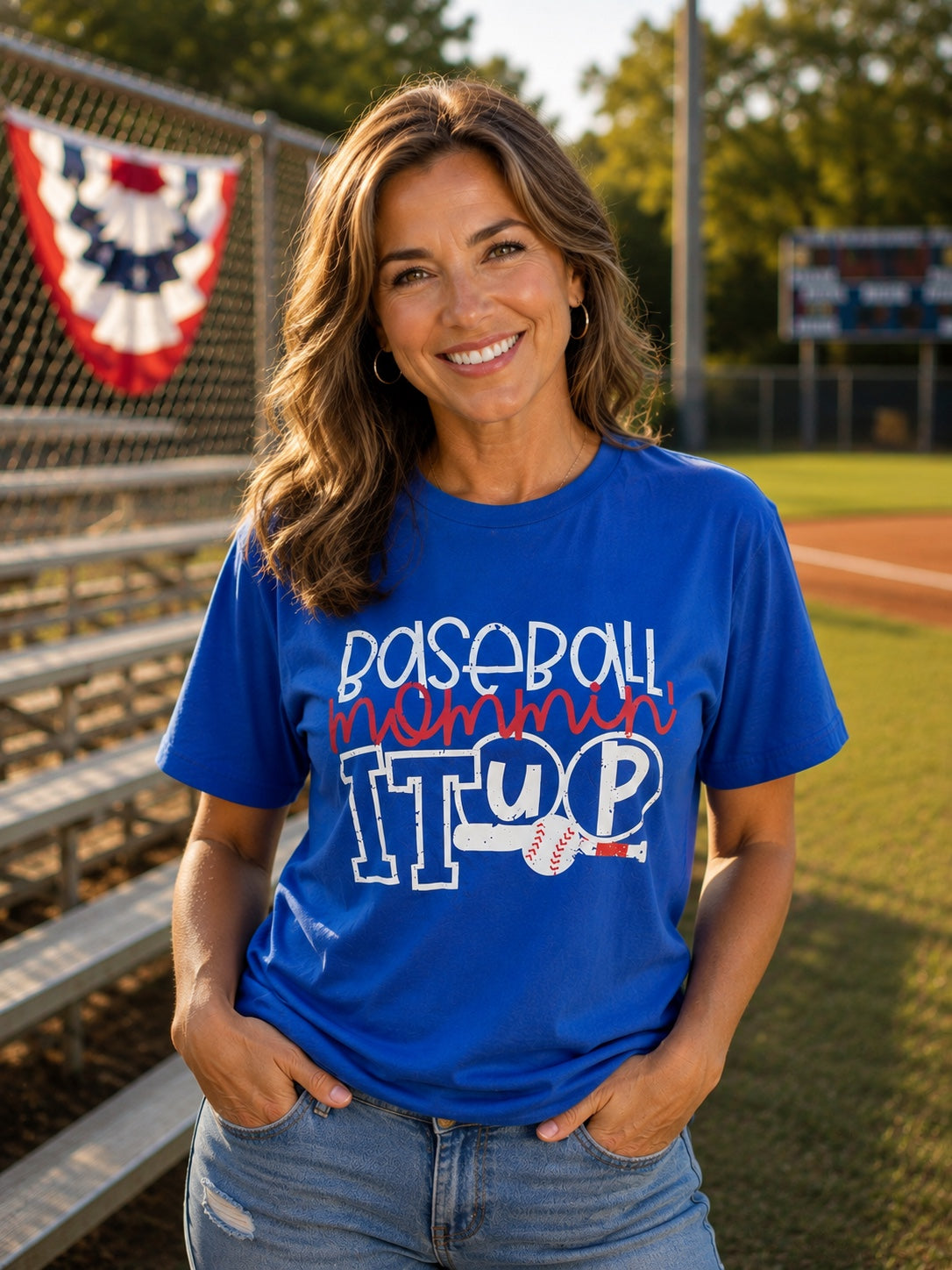 Baseball Mom It Up T-Shirt | Blue Baseball Mom Graphic Tee
