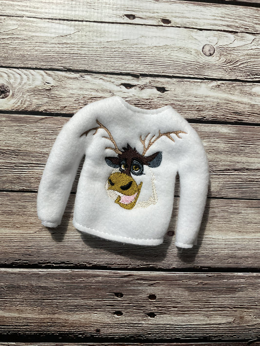 (269) Holiday Elf/Doll Sweater featuring the Ice Frozen Reindeer
