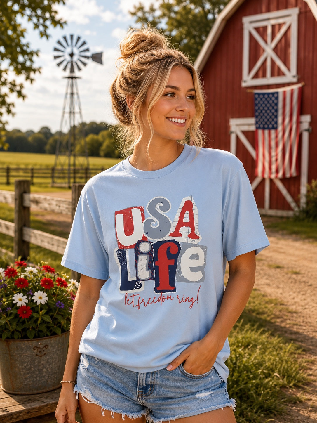 USA Life Let Freedom Ring T-Shirt | Patriotic Red White & Blue Graphic Tee