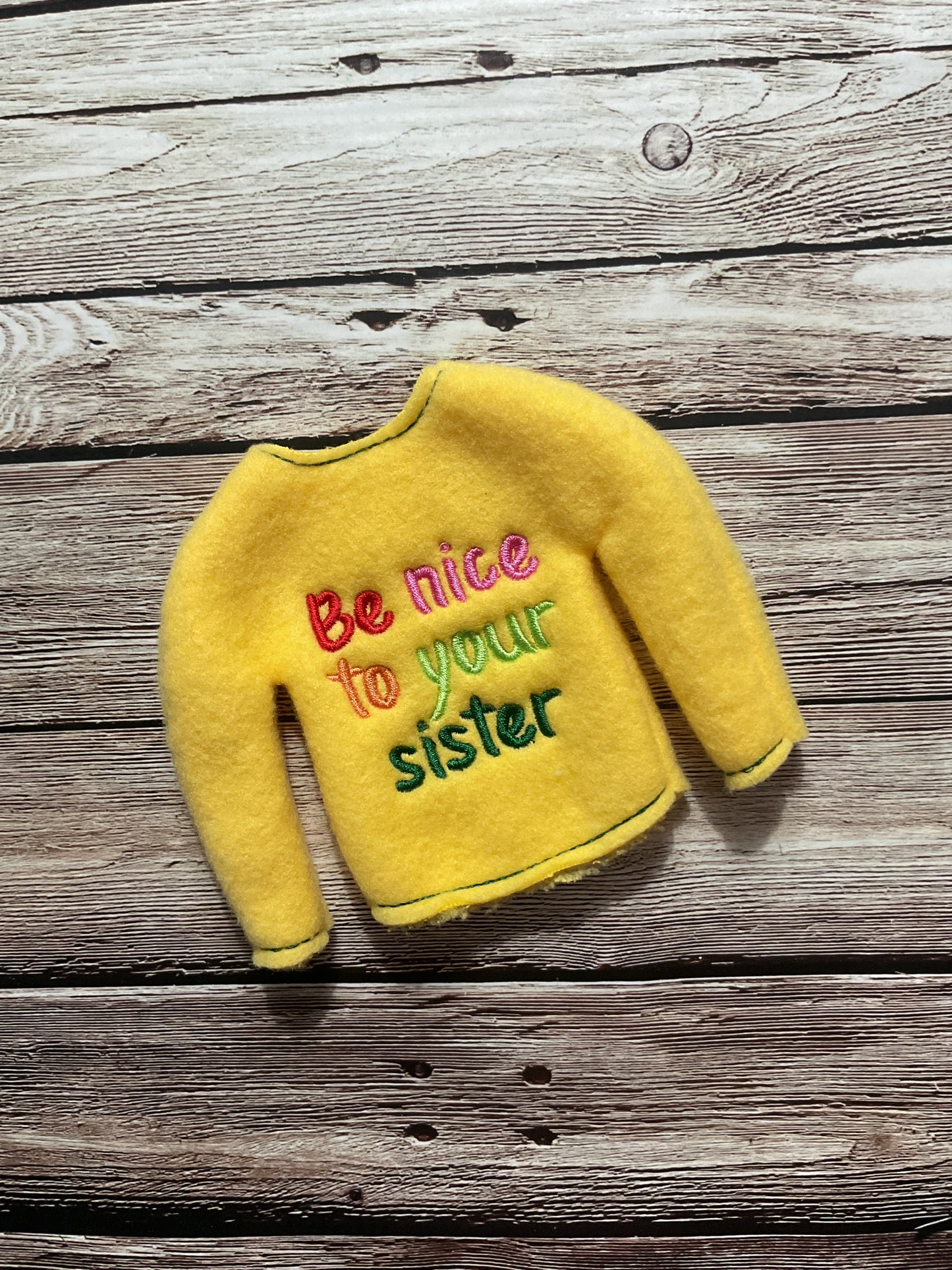 (262) Holiday Elf/Doll Sweater “ Be Nice to Your Sister”